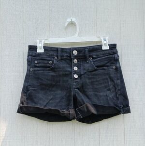 American Eagle Sz 2 Next Level Stretch Black Midi Denim Distressed Shorts